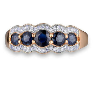 14K Rose Gold Diamond And Blue Sapphire Ring