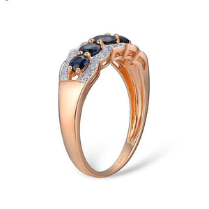 14K Rose Gold Diamond And Blue Sapphire Ring