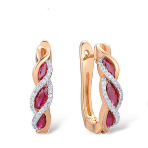 14K Rose Gold Red Ruby And Diamond Earrings