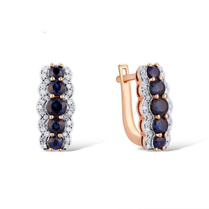 14K Rose Gold Blue Sapphire And Diamond Earrings