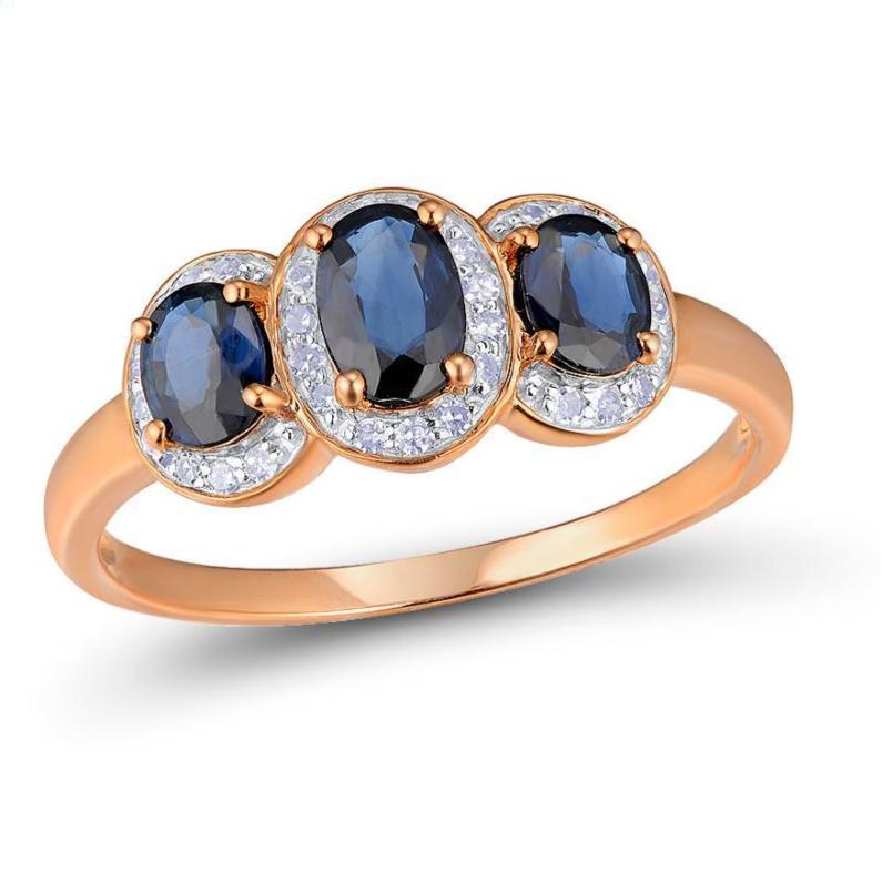 14K Rose Gold Diamond And Blue Sapphire Ring