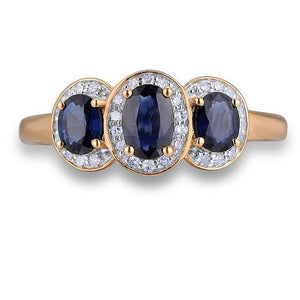 14K Rose Gold Diamond And Blue Sapphire Ring