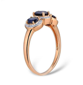 14K Rose Gold Diamond And Blue Sapphire Ring