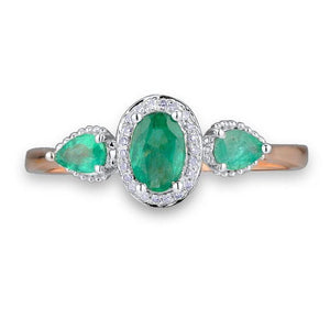 14K Rose Gold Emerald And Diamond Ring