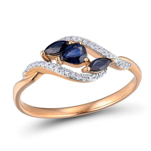 14K Rose Gold Diamond And Blue Sapphire Ring