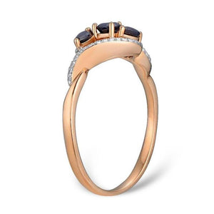 14K Rose Gold Diamond And Blue Sapphire Ring