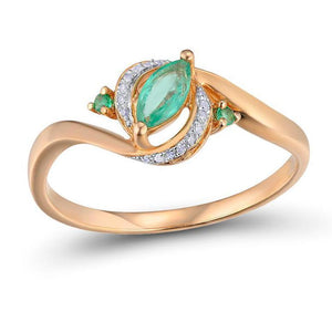 14K Rose Gold Emerald And Diamond Ring