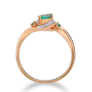 14K Rose Gold Emerald And Diamond Ring