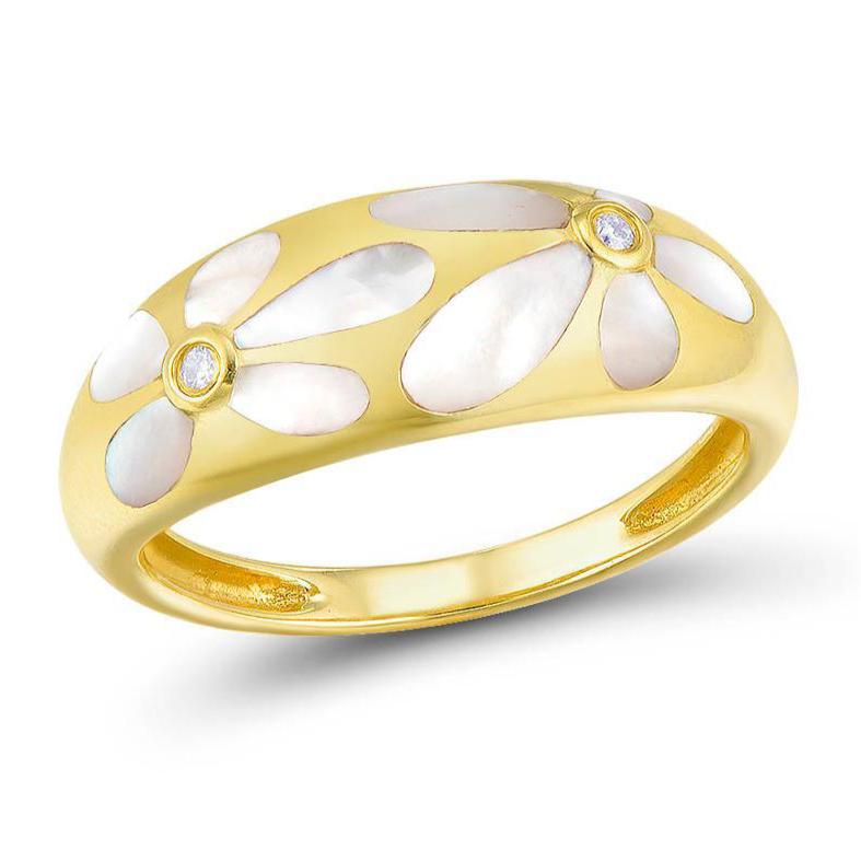 14K Yellow Gold Diamond And Mother of Pearl Ring