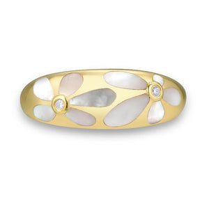 14K Yellow Gold Diamond And Mother of Pearl Ring