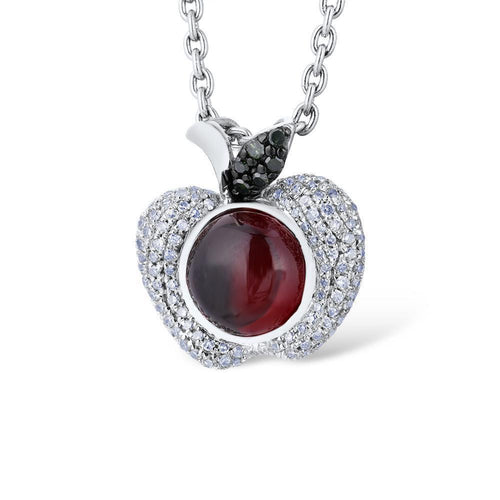 14K White Gold Red Garnet And Diamond Apple Neclace