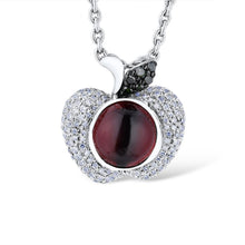 Load image into Gallery viewer, 14K White Gold Red Garnet And Diamond Apple Neclace