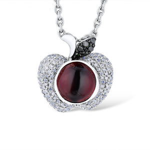 14K White Gold Red Garnet And Diamond Apple Neclace