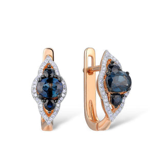 14K Rose Gold Blue Sapphire And Diamond Earrings