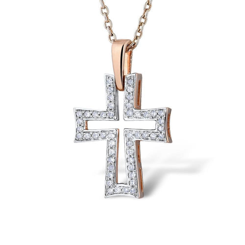 14K Rose Gold Diamond Cross