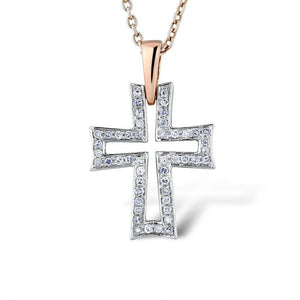 14K Rose Gold Diamond Cross