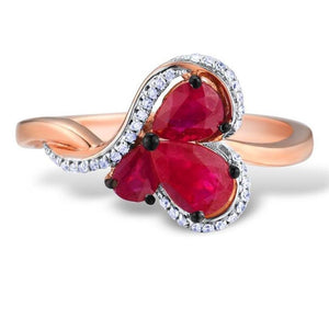 14K Rose Gold Red Ruby And Diamond Heart Ring