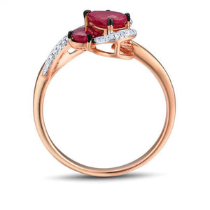 14K Rose Gold Red Ruby And Diamond Heart Ring