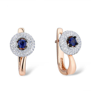 14K Rose Gold Blue Sapphire And Diamond Earrings