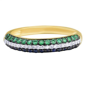 14K Yellow Gold Diamond Blue Sapphire And Emerald Ring