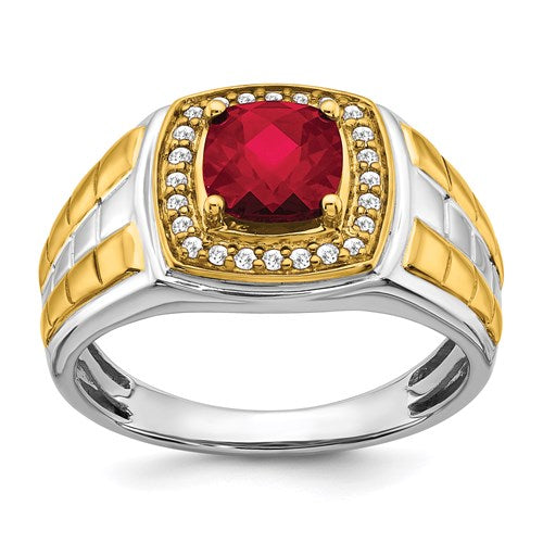 Mens 14K Ruby And Diamond Ring