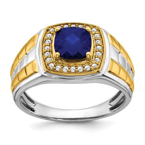 Mens 14K Sapphire And Diamond Ring